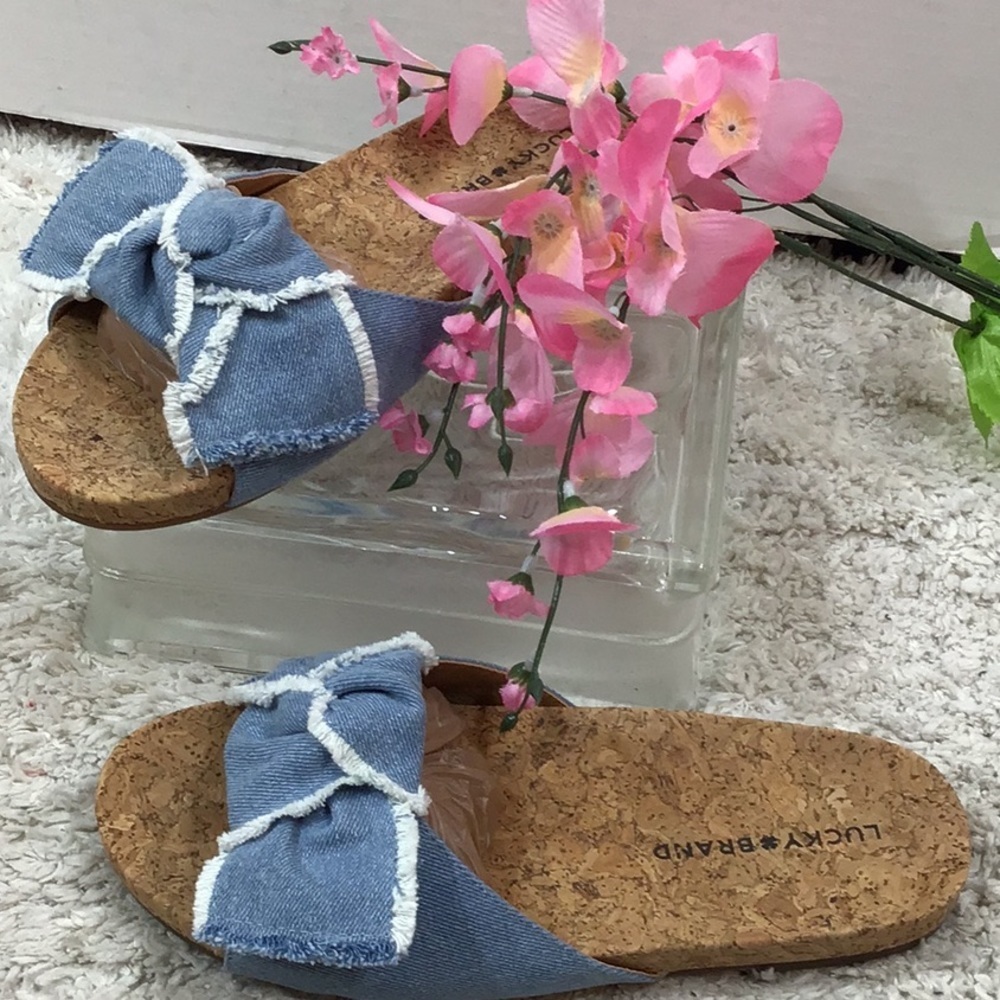 Lucky Brand blue denim Floritan slides 7